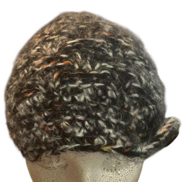 Pistil Knit Hat with Brim & Button Detail Gray White Orange Cozy Winter Beanie - Picture 2 of 5